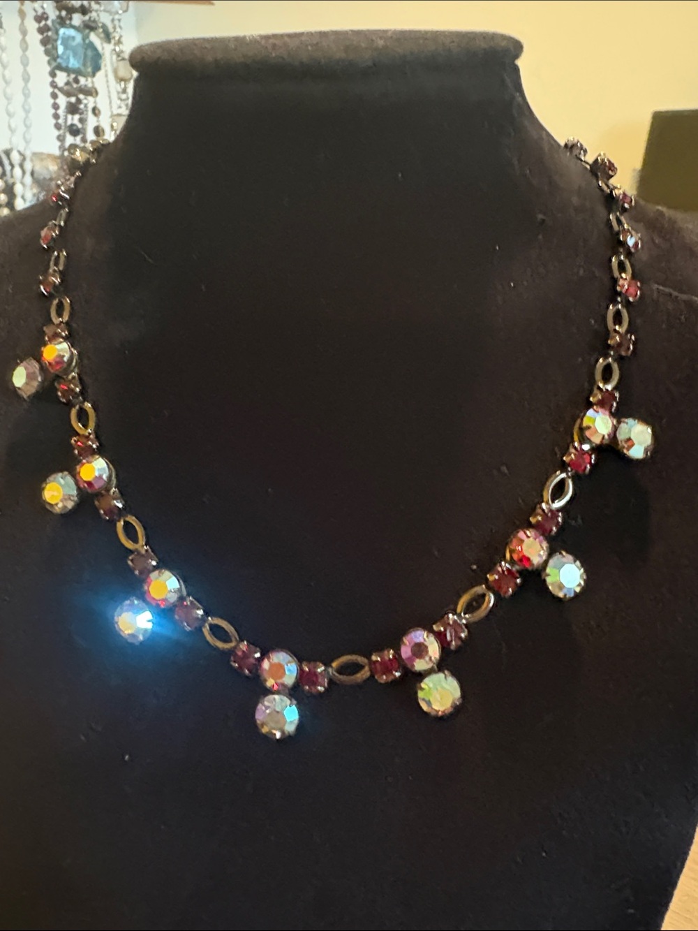 Clara Beau borealis, necklace, gun medal tone